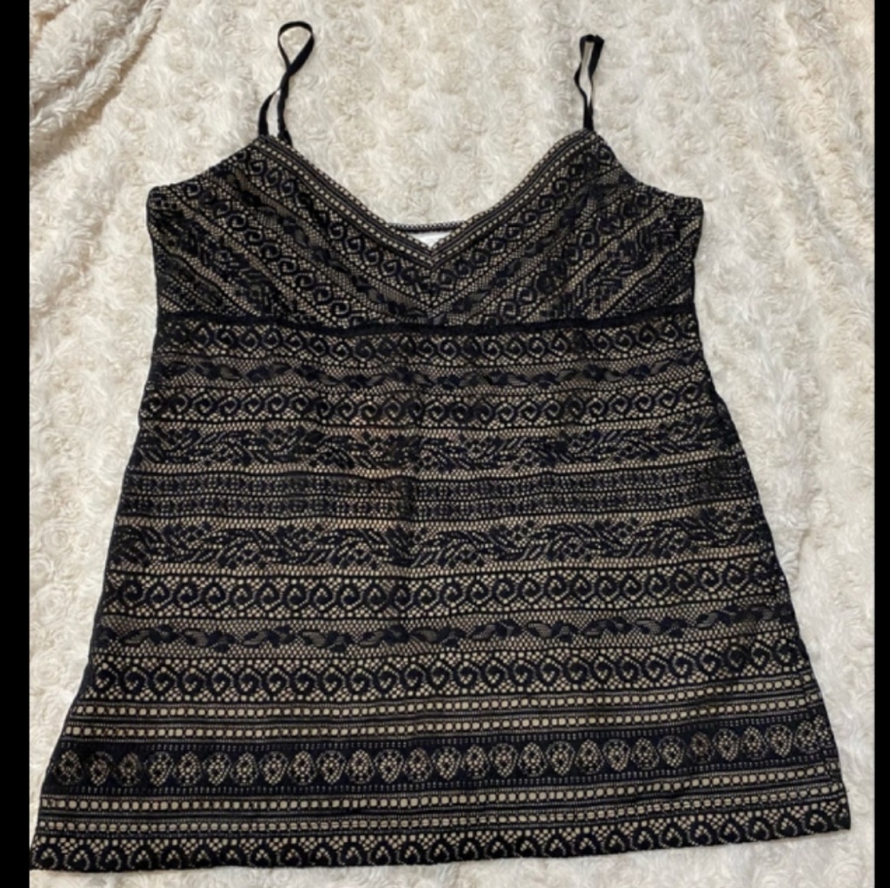 LOFT | Lace Overlay Black and Nude Cami Tank Top Women's Size Small Petite